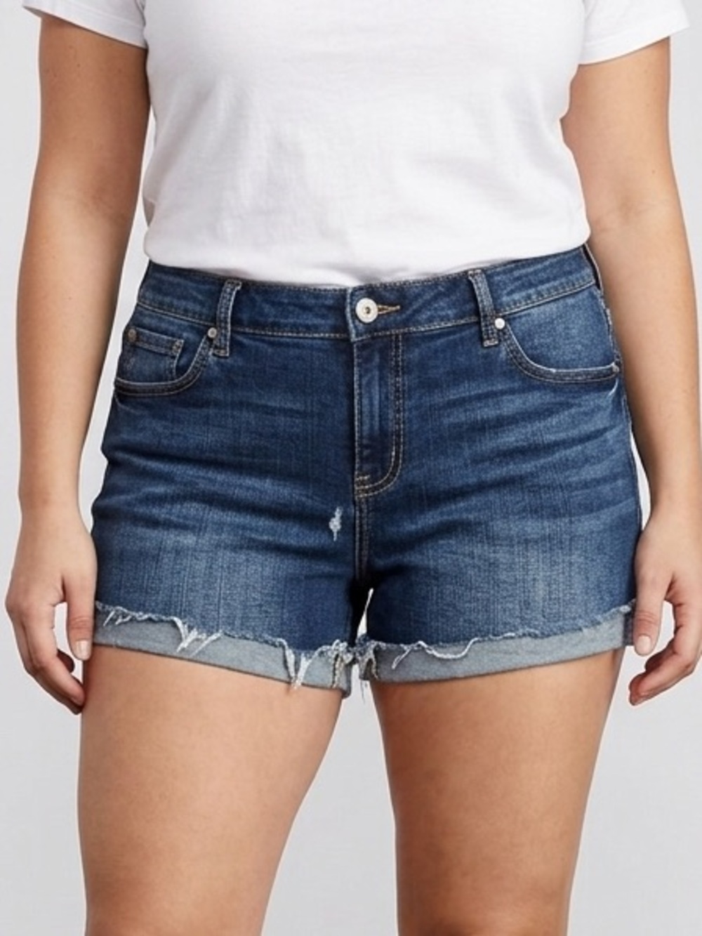 torrid distressed blue denim cutoff shorts